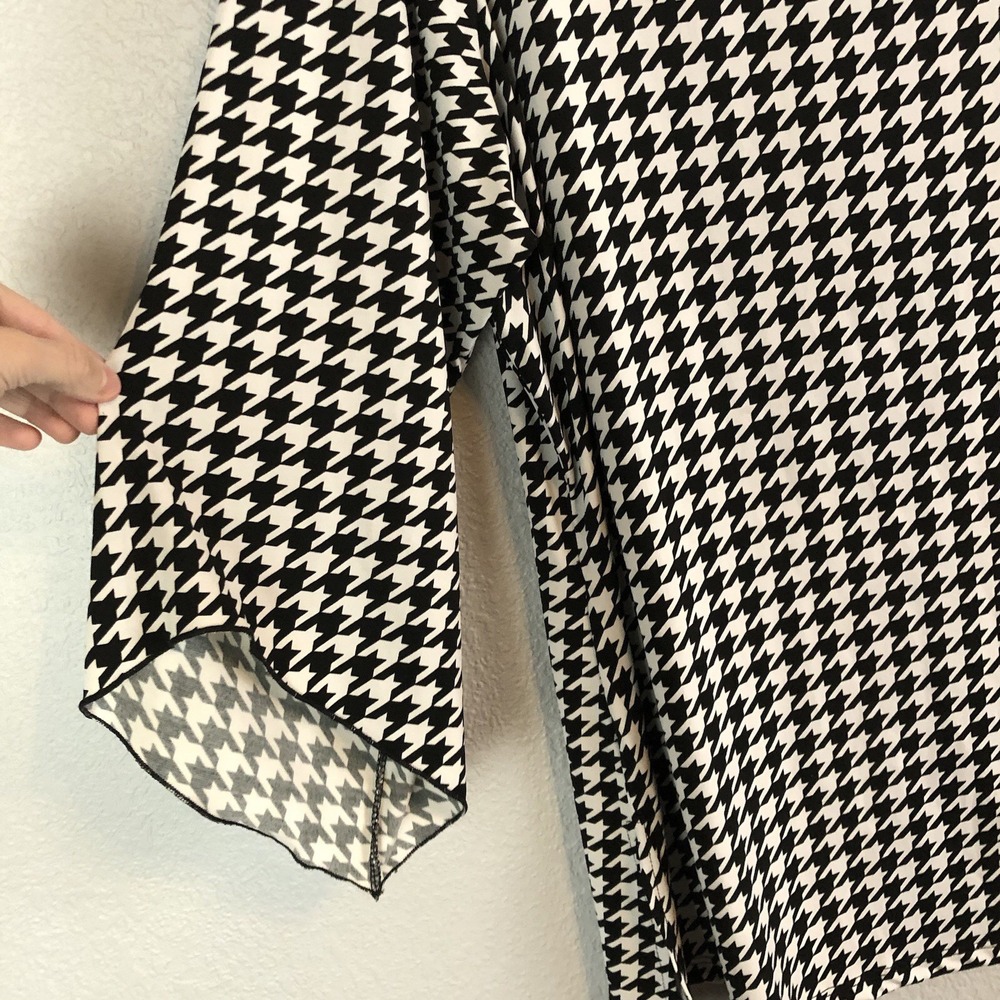 Venezia Womens Top 22/24 Long Sleeve Black White Houndstooth Pattern Made In USA - Picture 4 of 7